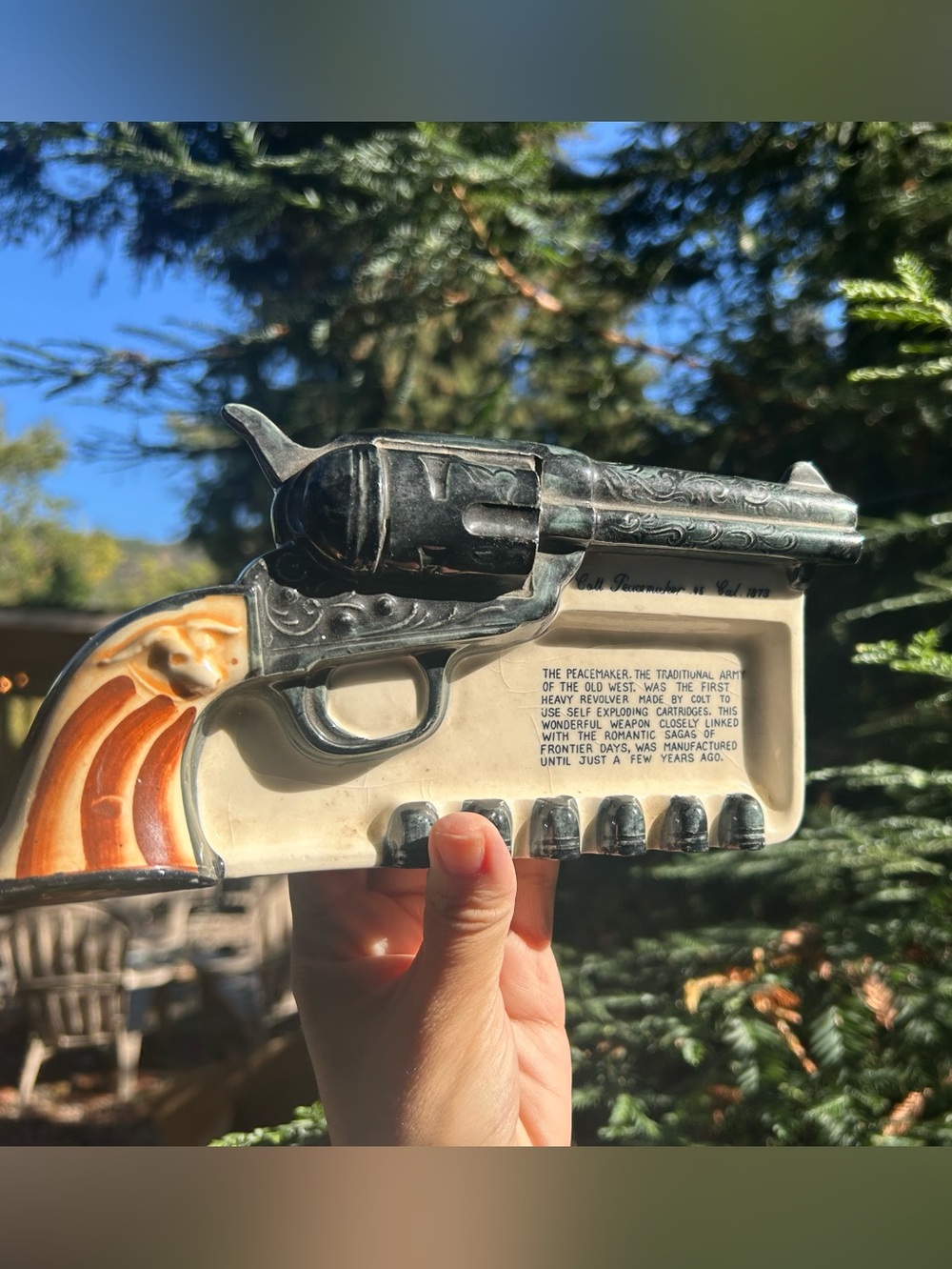 Western Revolver Decorative Wall Art - Cream and Brown Pistol Ceramic Ashtray
